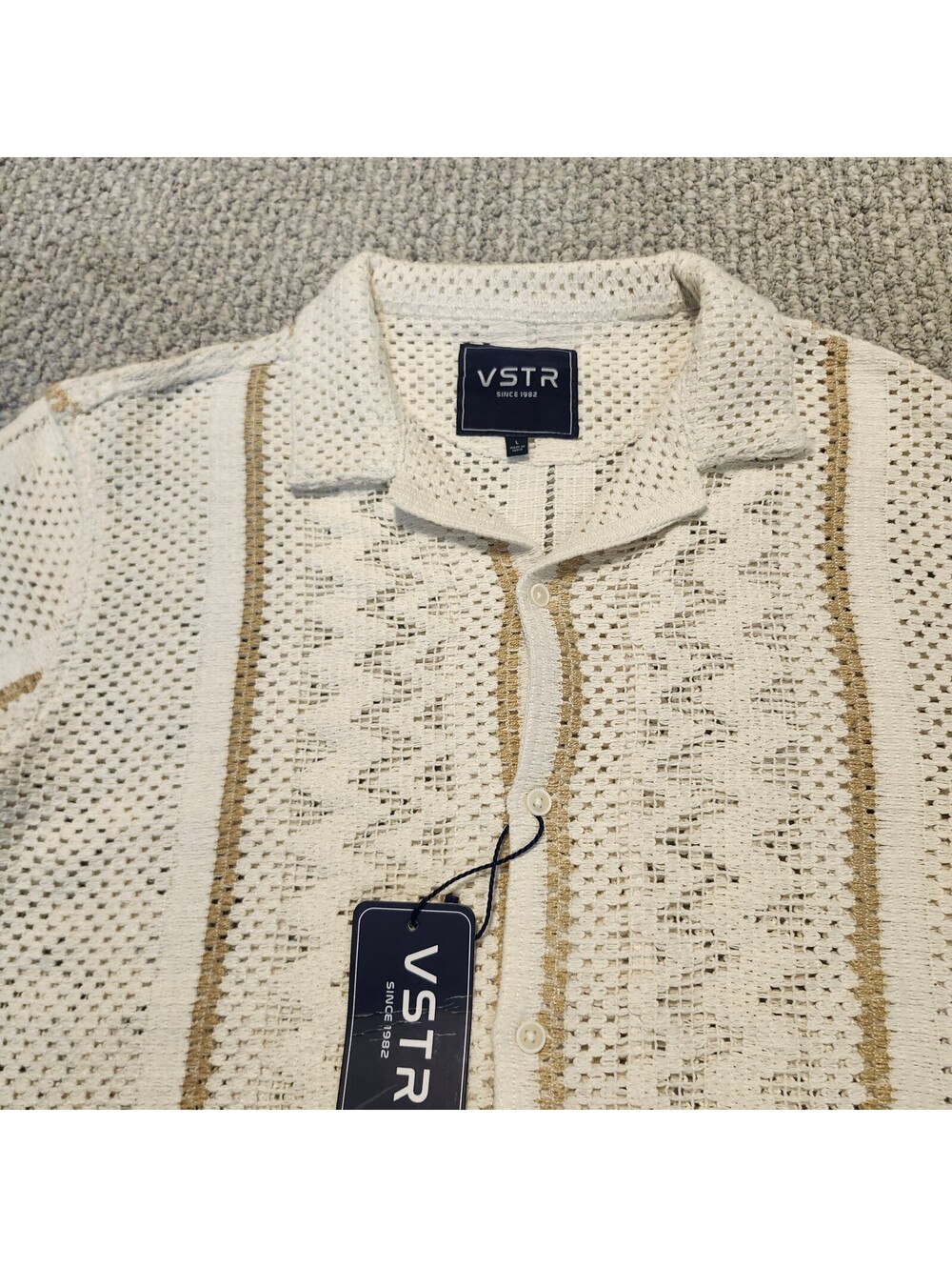 VSTR Cream Knit Short Sleeve Button Front Shirt Size Large NWT - Picture 5 of 7